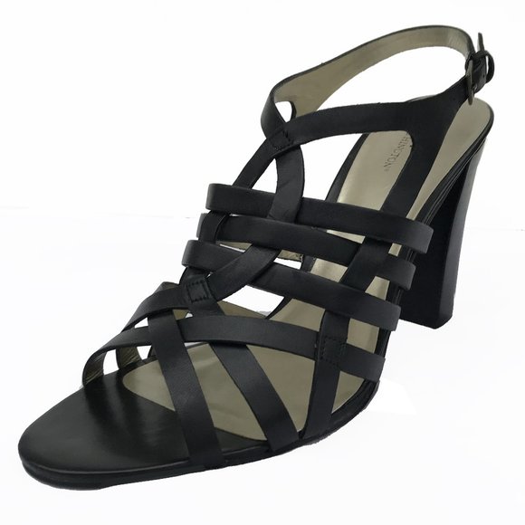 WORTHINGTON Black Leather Woven Scandal Heels EUC 10 M - Picture 4 of 8